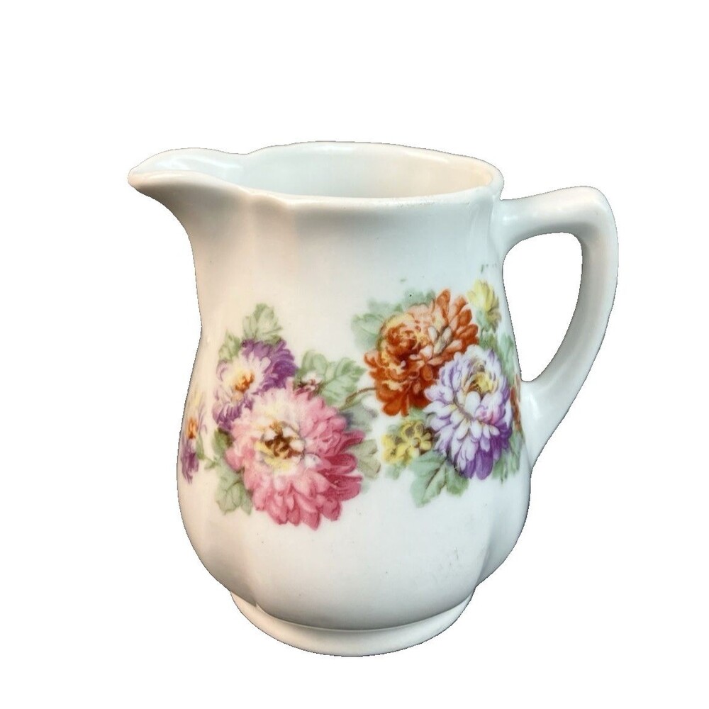 VTG 3" Ceramic Porcelain Small Pitcher Creamer Floral Stamped Germany